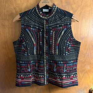 VINTAGE Embroidered Metal Rivet Vest Country Western Rodeo Cowboy Art To Wear